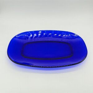 Bormioli Rocco Cobalt Blue Glass Serving Platter 14" Rectangle Design Vintage El
